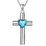 Sterling Silver 12 Birthstones Cross Religious Necklace for Women