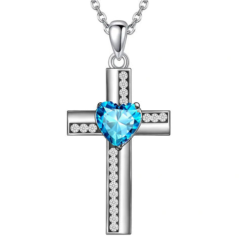 Sterling Silver 12 Birthstones Cross Religious Necklace for Women