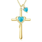 14K Gold Plated Birthstone Rose Cross Necklace for Women Faith Jewelry Gift