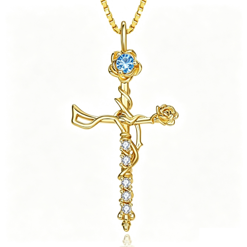 14K Gold Plated Birthstone Cross Necklace for Women Faith Necklace Christian Jewelry