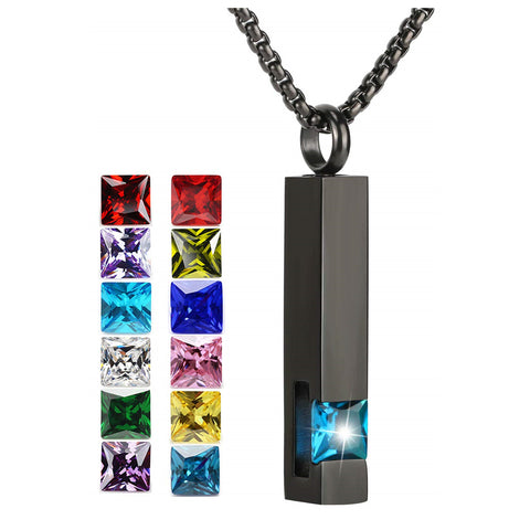 Stainless Steel Birthstones Cross Urn Necklaces for Ashes
