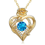 Sterling Silver Birthstone Rose Necklace for Women