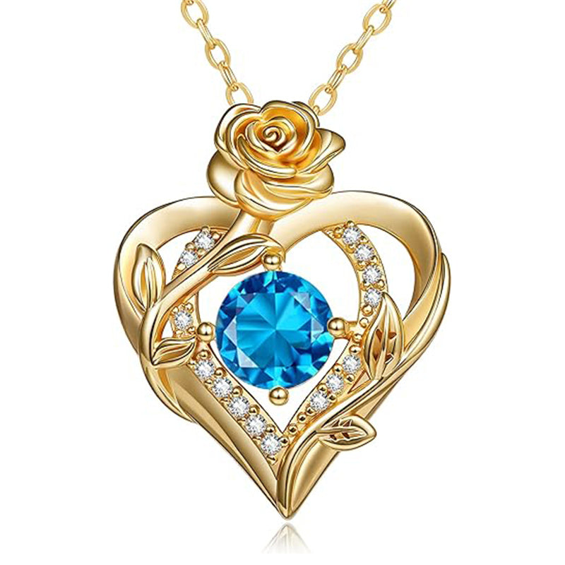 Sterling Silver Birthstone Rose Necklace for Women