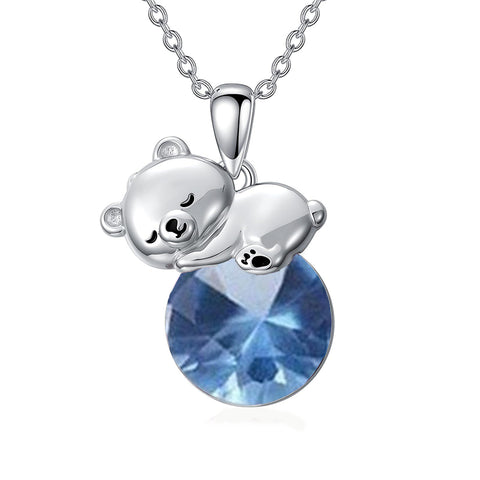 Sterling Silver Birthstone Teddy Bear Pendant Necklace Christmas Gifts for Women Children