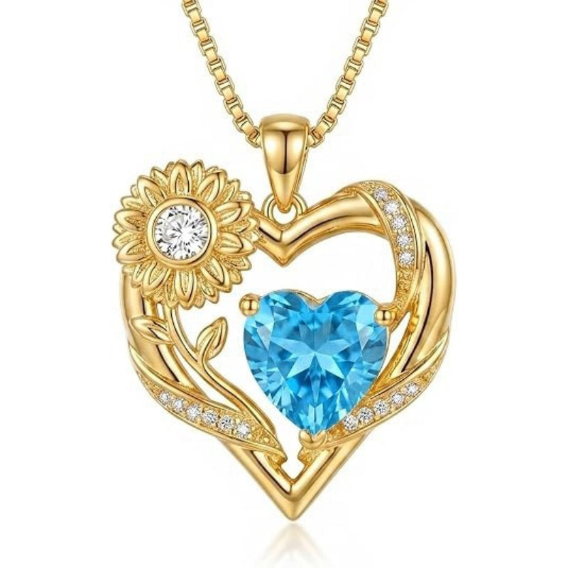 14K Gold Plated Birthstone  Sunflower Pendant Necklace for Women  Anniversary Christmas Birthday Gift