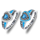 Sterling Silver Personalized Birthstone Engraved Class Rings for Women, College Senior High School Ring