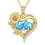 Sterling Sliver Birthstone Love Heart & Sunflower Pendant Necklace Engraved With You Are My Sunshine
