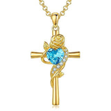 14K Gold Plated Birthstone Rose Cross Necklace for Women Faith Jewelry Gift