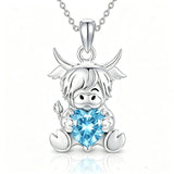 Sterling Silver Birthstone Highland Cow Pendant Necklace Birthday Christmas Gift