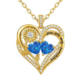 Double Birthstone Necklace 14K Gold Plated You Are My Sunshine Sunflower Necklace Heart Pendant Necklace