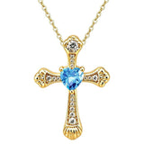 14K Gold Plated Heart Cut Cubic Zirconia Cross  Pendant Necklace For Women Religious Faith Jewelry
