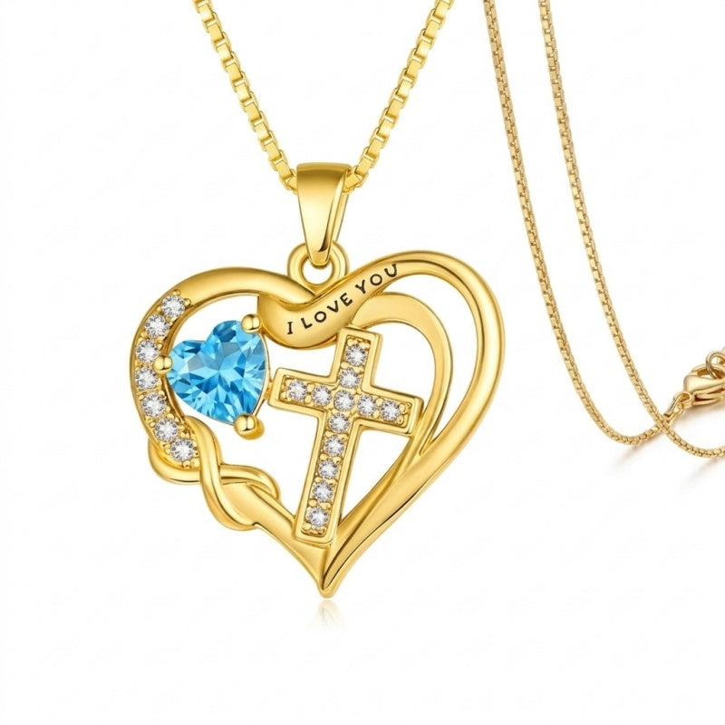 14K Gold Plated Heart Birthstone Infinity Cross Butterfly Necklace for Women