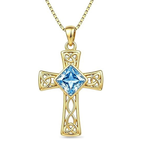 14K Gold Plated  Birthstone Cross Necklace  Pendant Necklace Mother's Day Birthday Gifts for Women