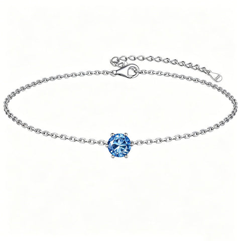 Sterling Silver Simple Dainty Round Heart Birthstone Single Layer Charm Anklet