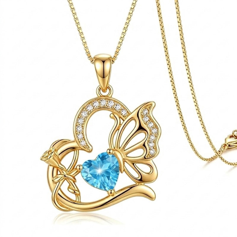 14K Gold Plated Heart Birthstone Infinity Cross Butterfly Necklace for Women