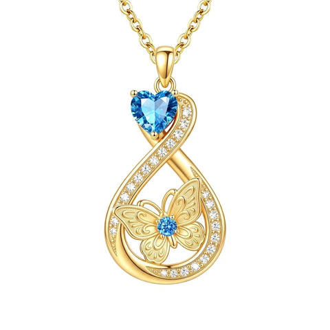 14K Gold Plated Infinity Birthstone  Butterfly Cross Necklace for Women