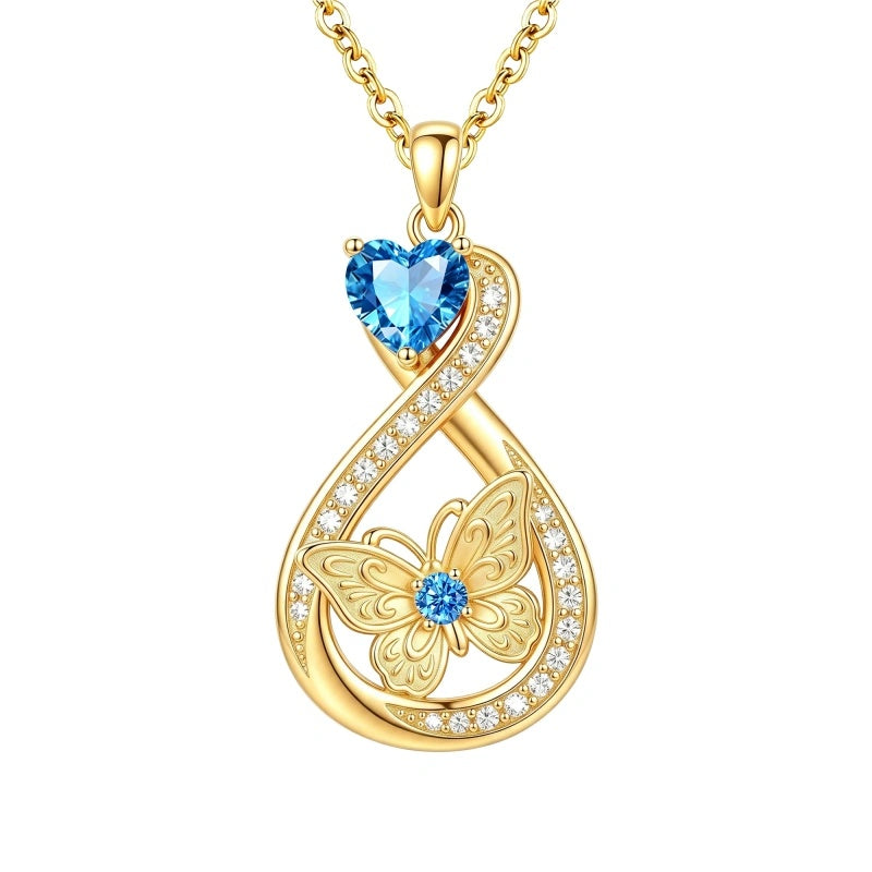 14K Gold Plated Infinity Birthstone  Butterfly Cross Necklace for Women