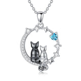 Sterling Silver Cubic Zirconia Two Cats Pendant Necklace