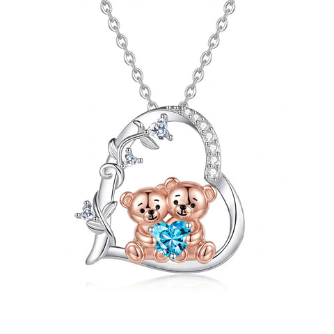Sterling Silver Birthstone Teddy Bear Pendant Necklace