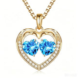 14K Gold Plated Double Heart Birthstone Necklace Anniversary Birthday Gifts for Women