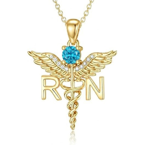 14K Gold  Plated Nurse Caduceus Necklace for Women  RN Registered Graduation Gift