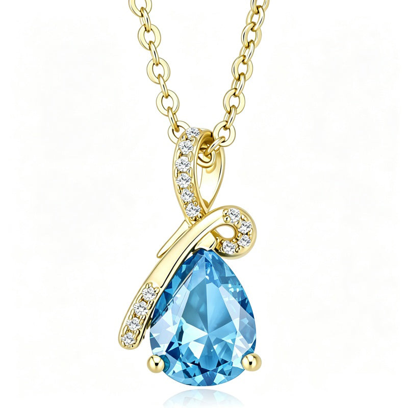 14K Gold Plated  Teardrop Birthstone Pendant Necklace Birthday Gifts for Women