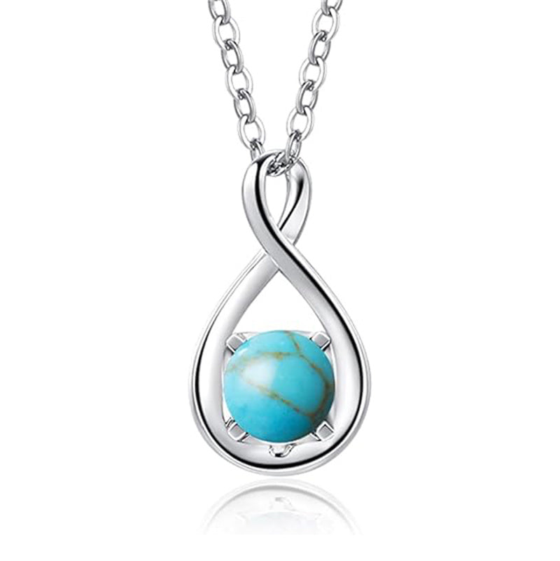 10K 14K 18K  White Gold Round Birthstone Infinity Necklace Mothers Day Gift