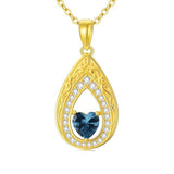 Vintage Teardrop Birthstone 14K Yellow Gold Plated Pendant Necklace for Women