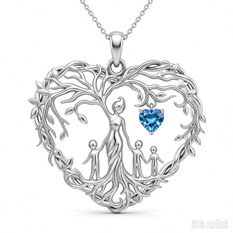 Sterling Silver Heart Pendant Birthstone Tree of Life Mother Child Family Necklace