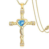 14K Gold Plated Heart Cut Cubic Zirconia Cross  Pendant Necklace For Women Religious Faith Jewelry