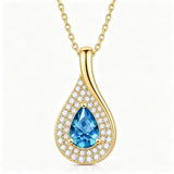 14K Gold  Plated 1CT Pear Teardrop Birthstone Pendant Necklace for Women