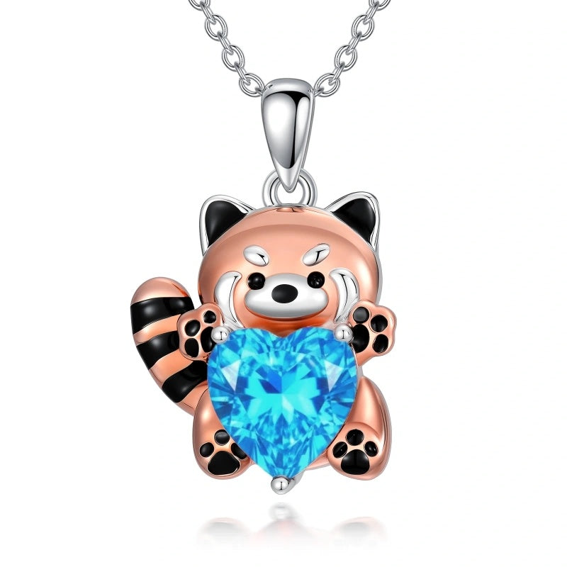Sterling Silver Birthstone Red Panda Pendant Necklace for Women Birthstone Christmas Birthday  Gifts