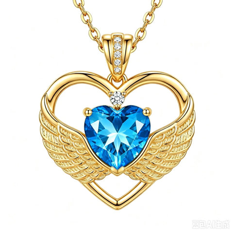 14K Gold Plated 12-Month Birthstone Infinity Angel Wings Pendant Necklace for Women