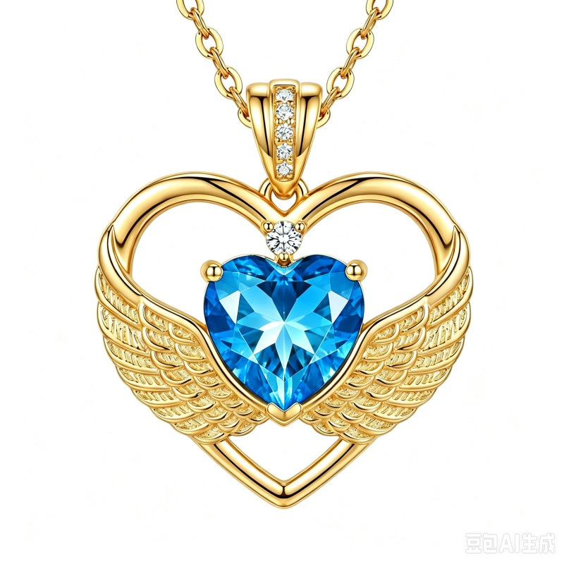 14K Gold Plated 12-Month Birthstone Infinity Angel Wings Pendant Necklace for Women
