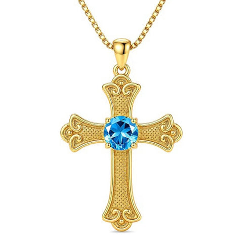 14K Gold Plated  Birthstone Cross Necklace  Pendant Necklace Mother's Day Birthday Gifts for Women