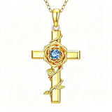 Birthstone Cross 14K Gold Plated Pendant Rose Cross Necklace for Women