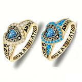 Sterling Silver Personalized Birthstone Engraved Class Rings for Women, College Senior High School Ring