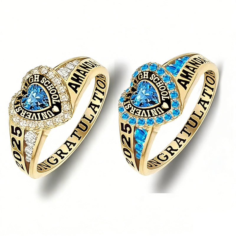 Sterling Silver Personalized Birthstone Engraved Class Rings for Women, College Senior High School Ring