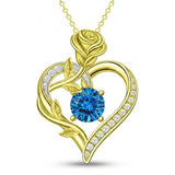 14K Gold Plated 12 Months Birthstone Rose Flower Pendant Necklace Anniversary Birthday Gift