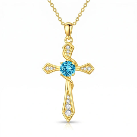 14K Gold Plated Birthstone Infinity  Cross Pendant NecklaceJewelry for Women