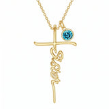 14K Gold Plated Birthstone Sister Cross  Pendant Necklace