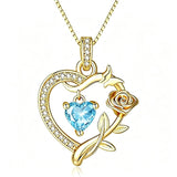 14K  Gold Plated Birthstone Rose Butterfly Pendant Necklace Everyday Jewelry Birthday Christmas Gift