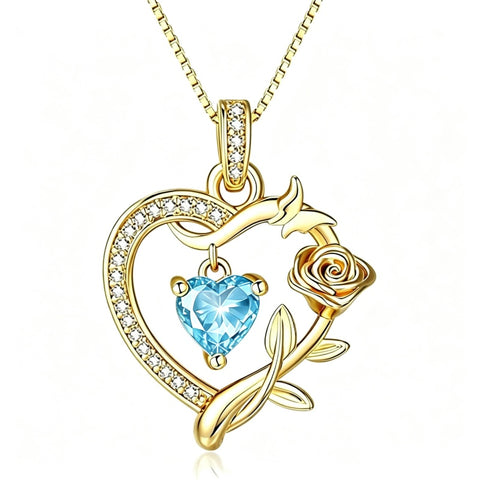 14K  Gold Plated Birthstone Rose Butterfly Pendant Necklace Everyday Jewelry Birthday Christmas Gift