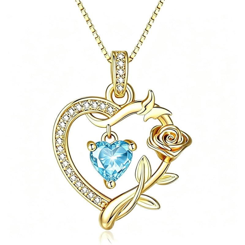 14K  Gold Plated Birthstone Rose Butterfly Pendant Necklace Everyday Jewelry Birthday Christmas Gift