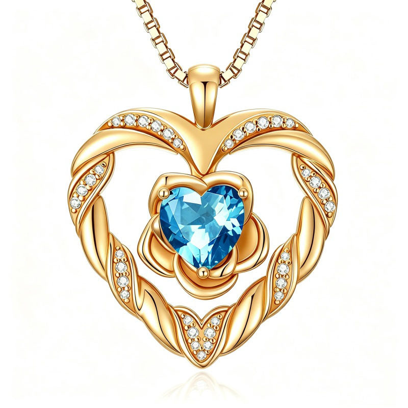 14K Gold Plated  Birthstone Rose Flower Heart Necklaces for Women  Birthday Christams Valentine's Day Jewelry Gift