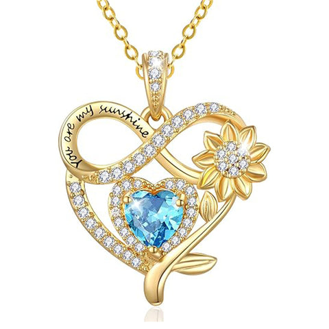 10K 14K 18K Yellow Gold  Birthstone Sunflower Pendant Necklace Engraved with You Are My Sunshine