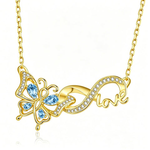14K Gold Plated Birthstone Infinity Butterfly Necklace for Women