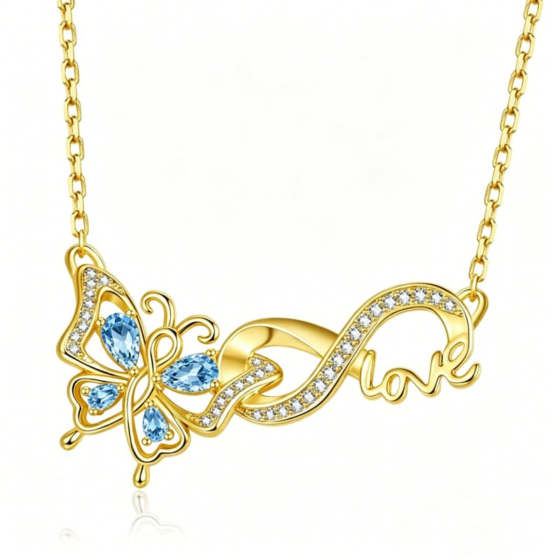 14K Gold Plated Birthstone Infinity Butterfly Necklace for Women