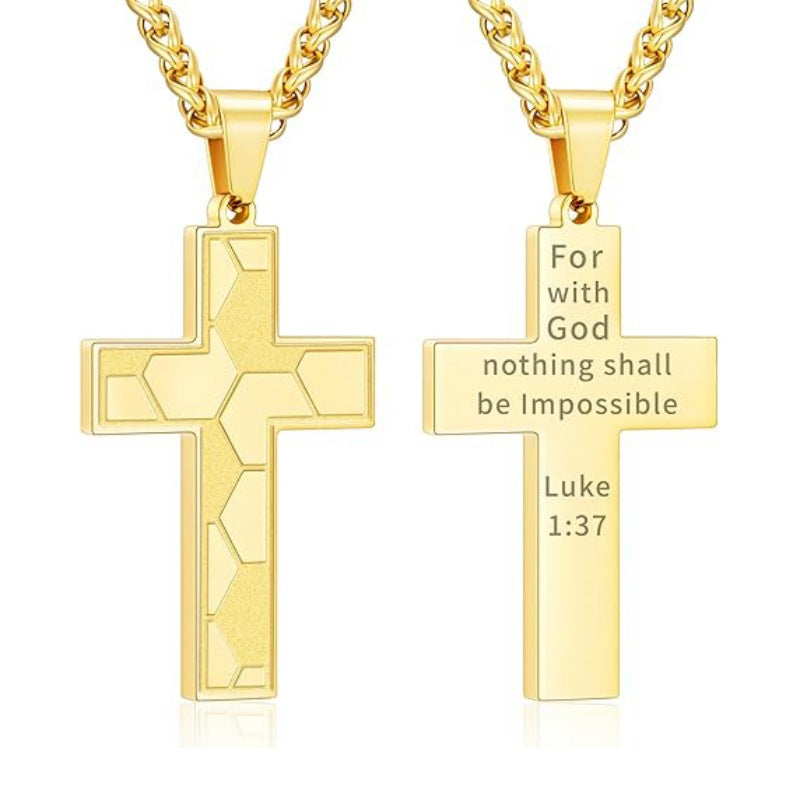 14K Gold Plated Bible Verse Soccer Cross Pendant Necklace for Men