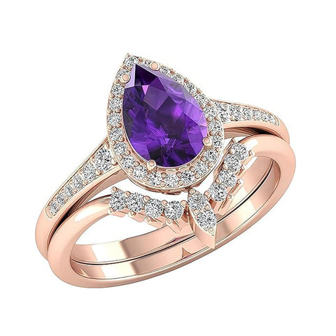 Sterling Silver 3.0CT Pear-Shaped Wedding  Engagement Ring Set For Women